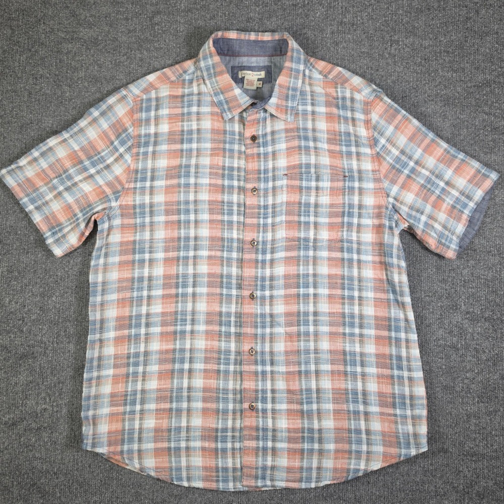 Carbon 2 Cobalt Mens Orange Blue Plaid Cotton Short Sleeve Button Down Shirt M
